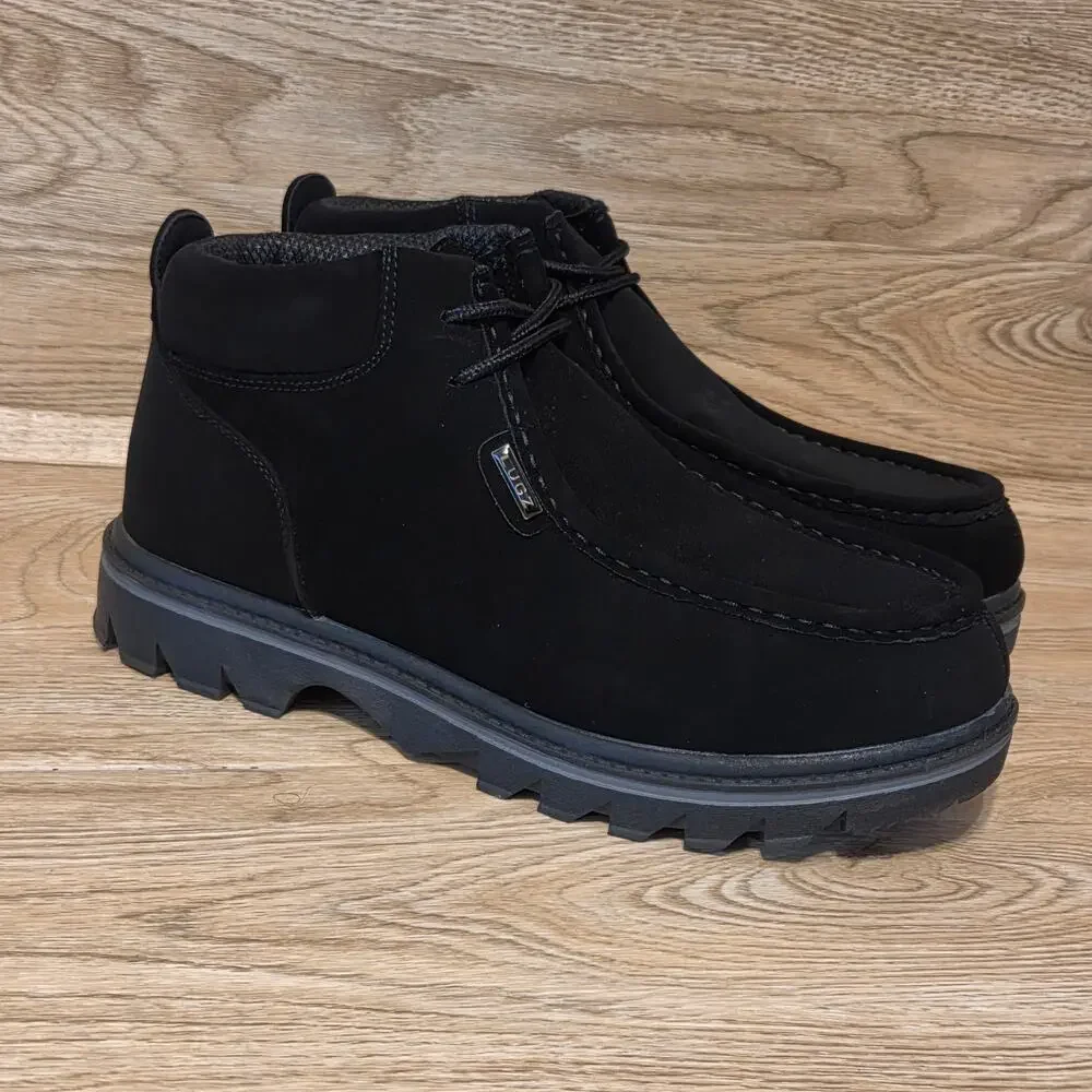 Lugz Fringe Chukka Boots Black Faux Nubuck Mens Size 12 Ankle Boot Lug Sole